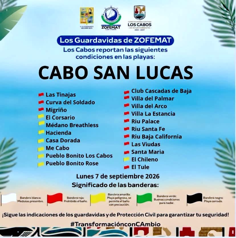 Autoridades de Los Cabos llaman a extremar precauciones ante condiciones adversas en playas