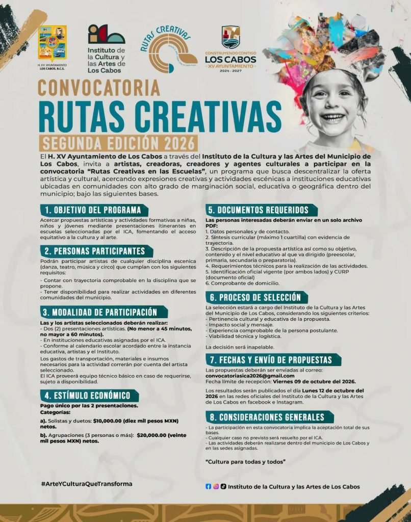Convoca Ayuntamiento de Los Cabos a participar en la segunda edición de “Rutas Creativas”