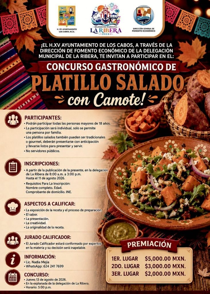 Invitan a participar en el Concurso Gastronómico de Platillo Salado con Camote en La Ribera