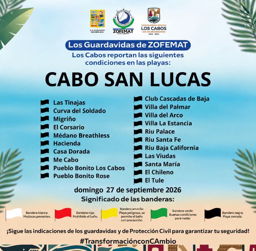 ZOFEMAT Los Cabos informa sobre condiciones de las playas y refuerza medidas preventivas